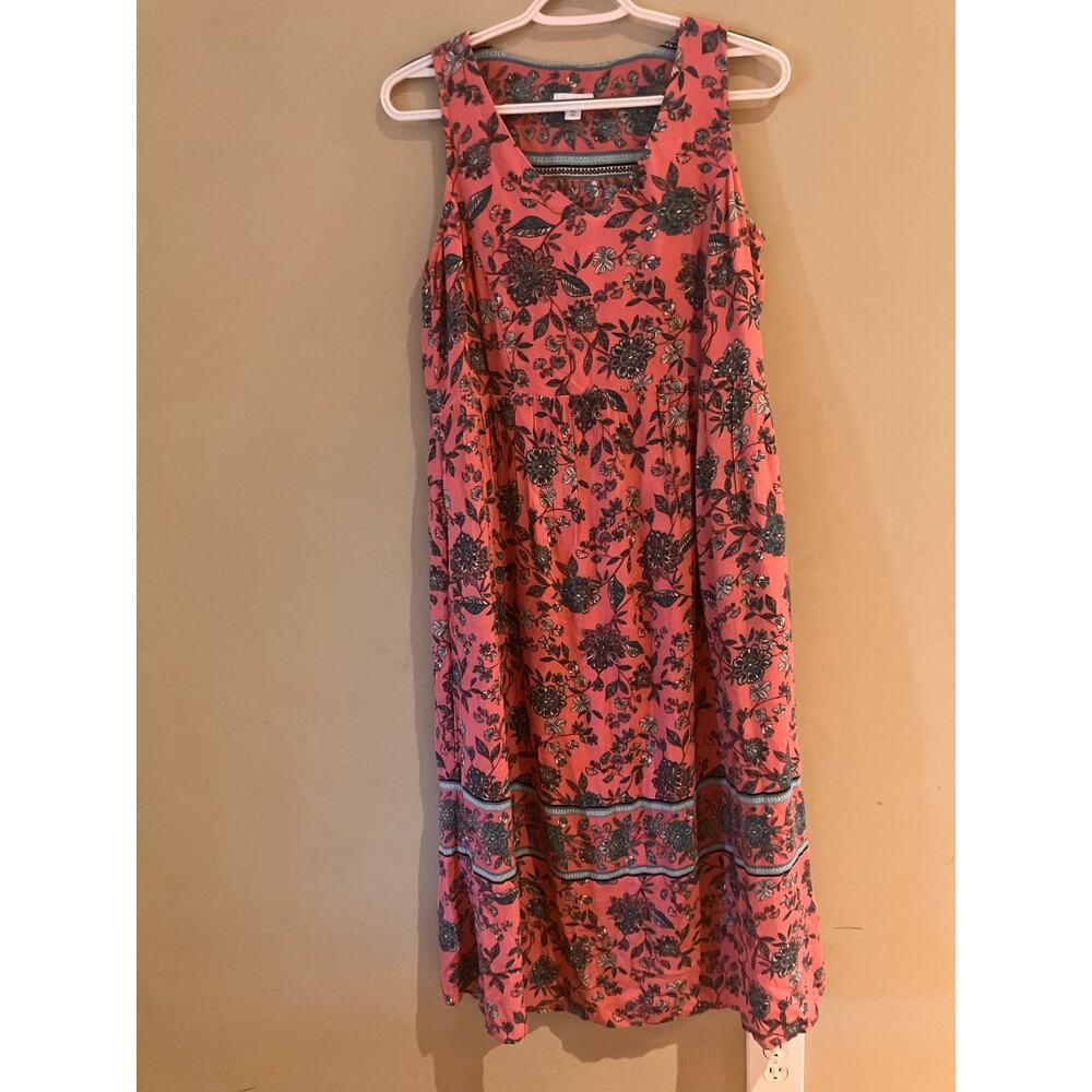 J Jill Petite XS Sleeveless Floral Dress Pink‎ Rayon Knee Length Made in India